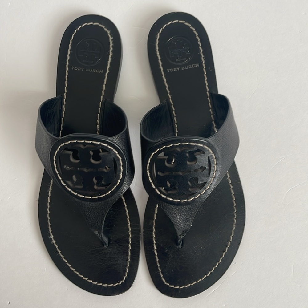 Tory Burch Black Sandals with Patent Buckle